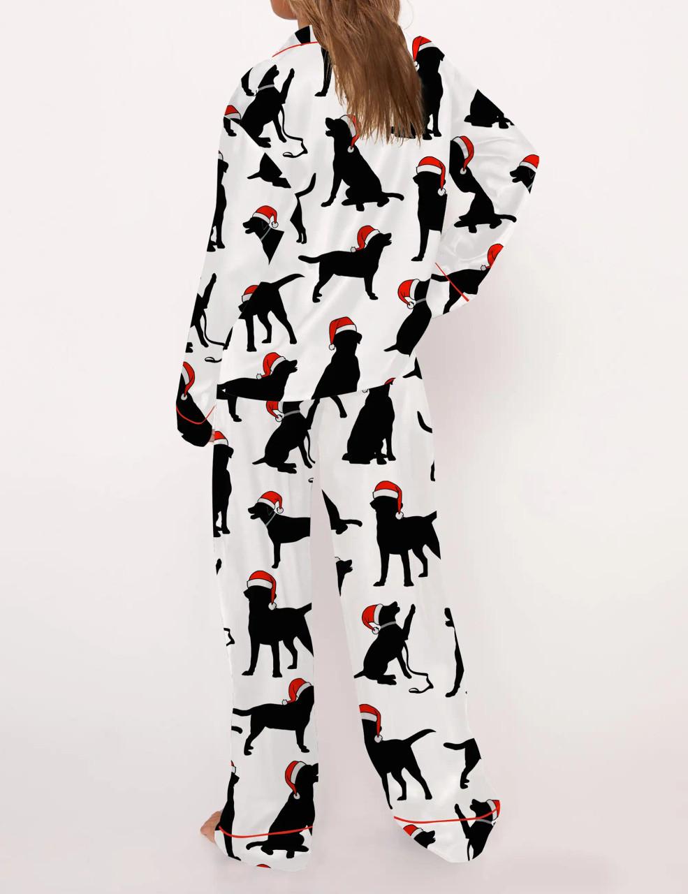 Christmas Black Labrador Satin Pajama Set For Women