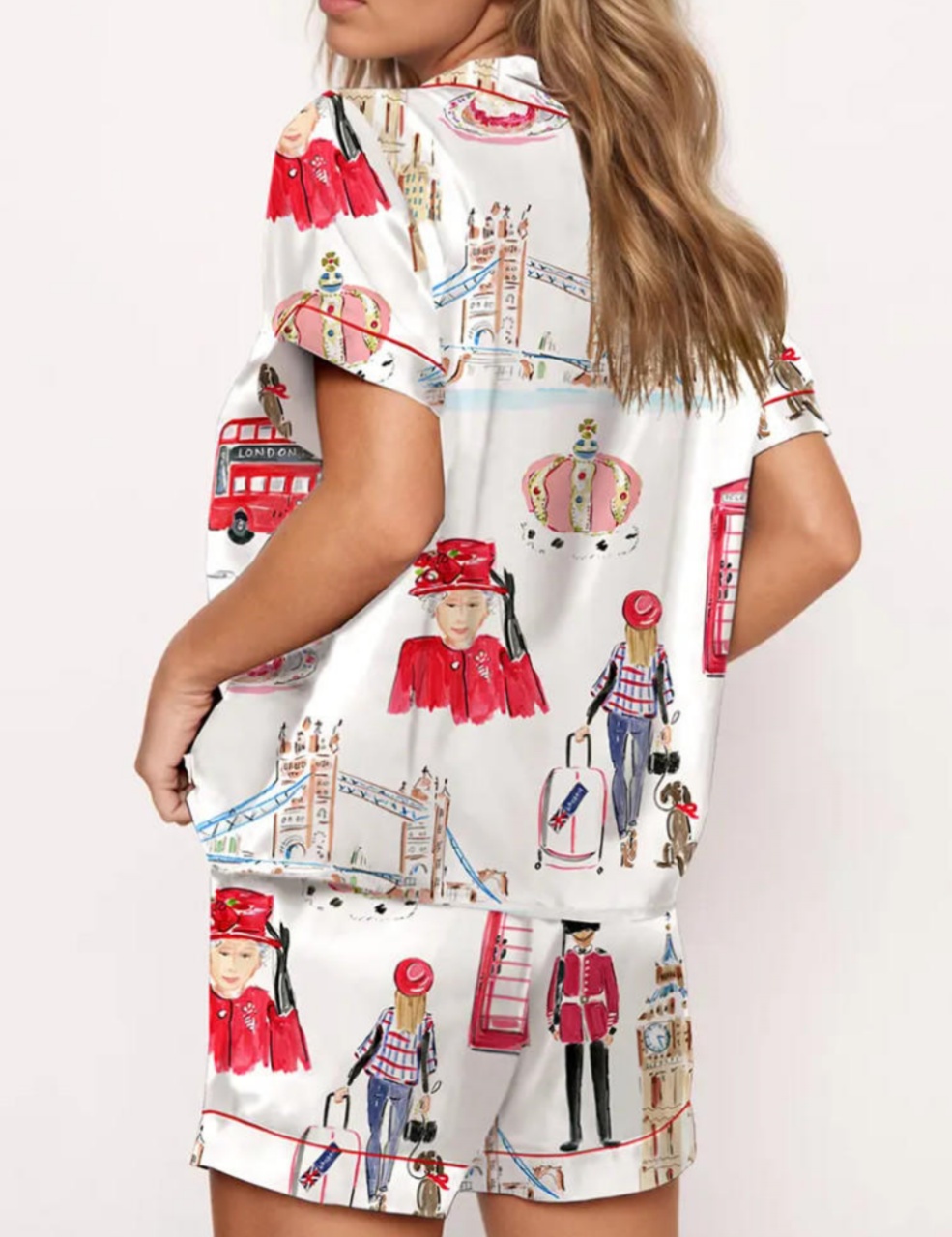 London Travel Watercolor Satin Pajama Set For Women