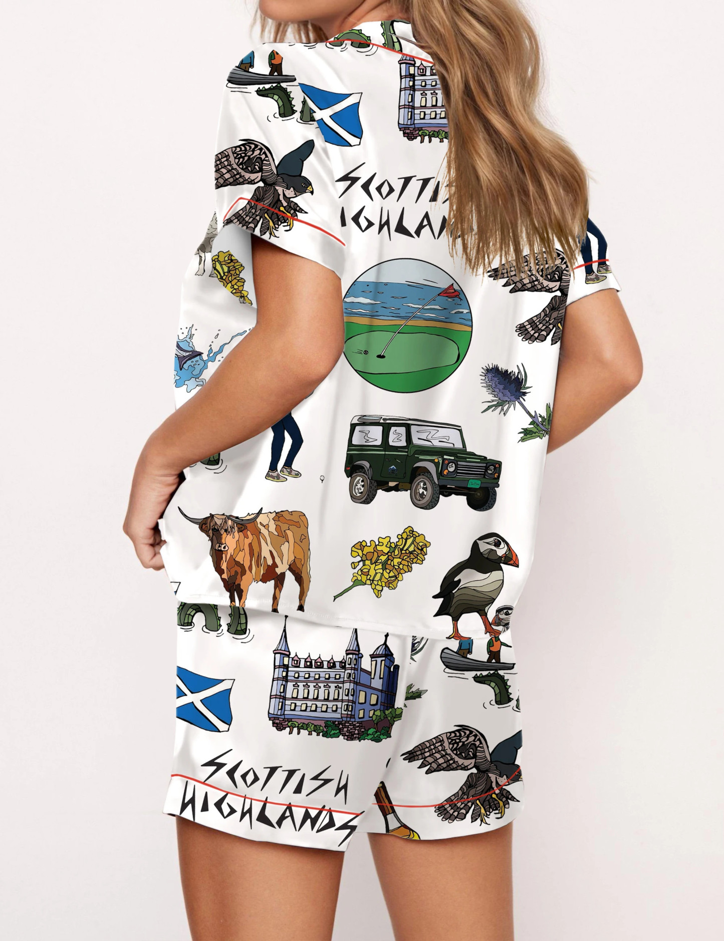 Scottish Highlands Travel Satin Pajama Set For Women