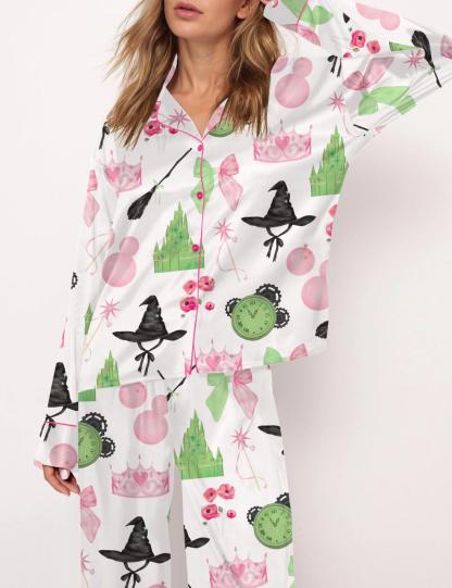 Wicked Pink And Green Satin Pajama Set For Women
