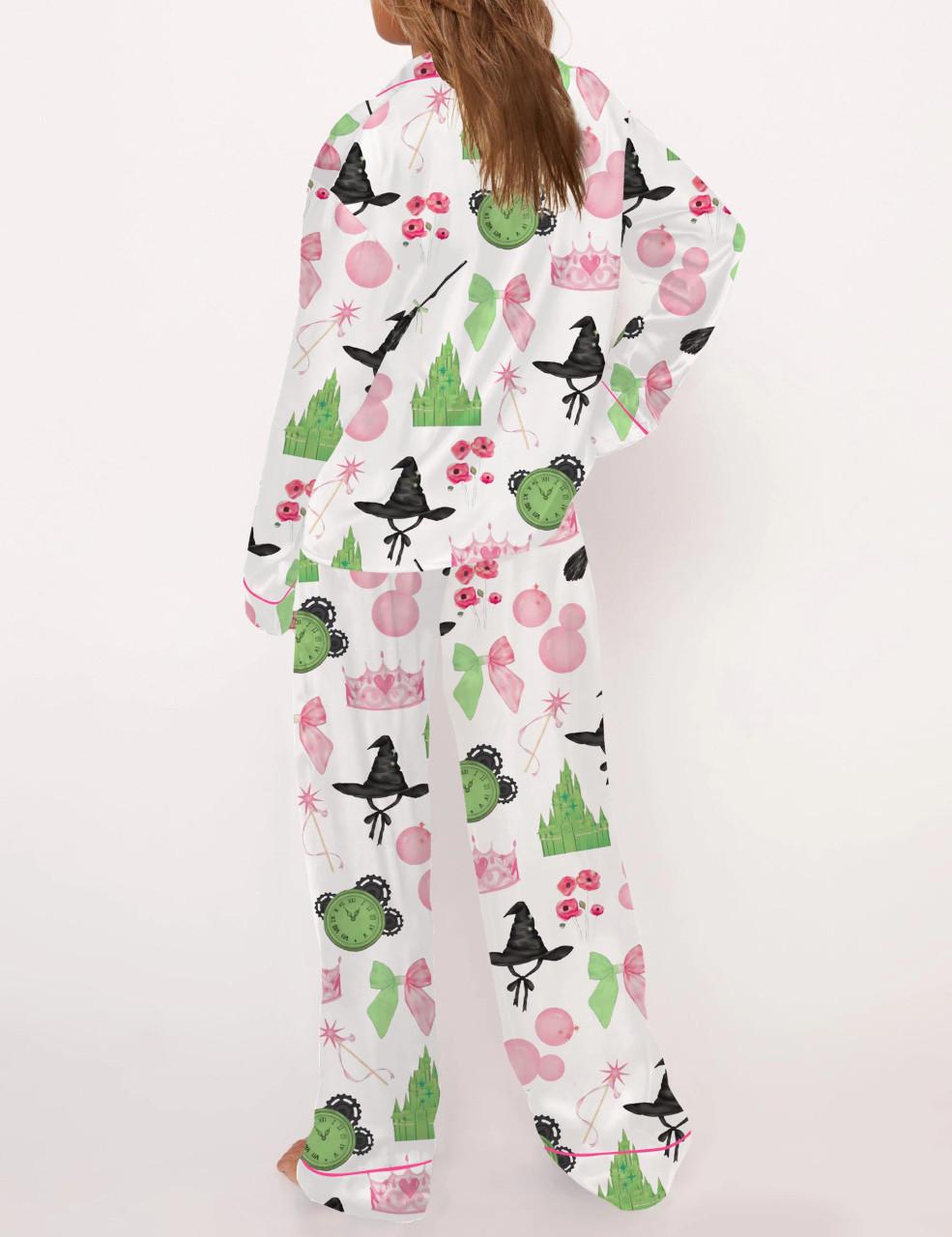 Wicked Pink And Green Satin Pajama Set For Women