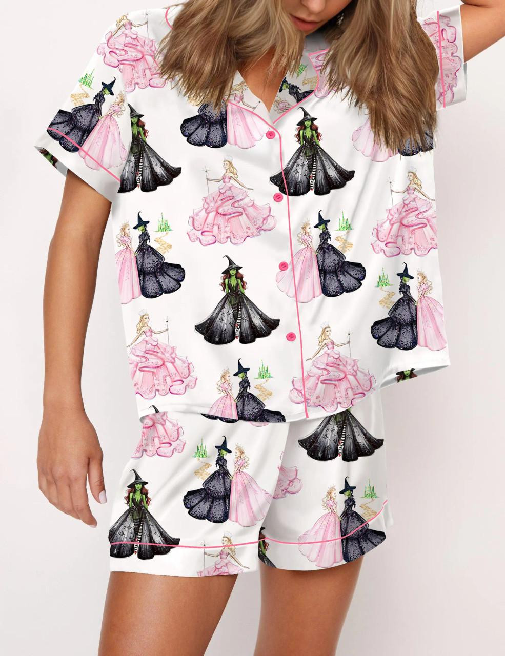 Wicked Print Satin Pajama Set For Women