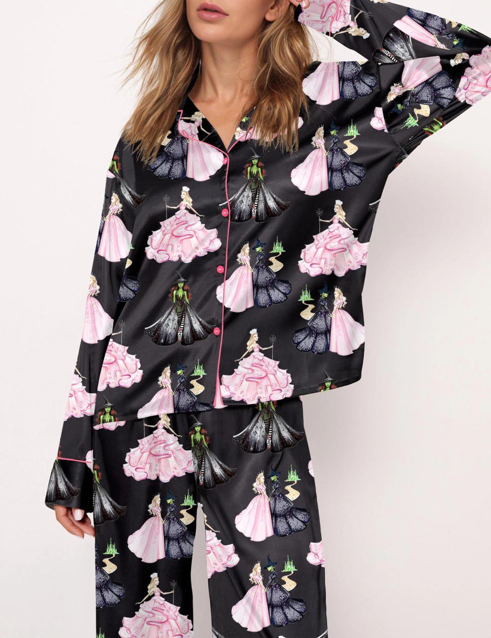 Wicked Print Satin Pajama Set For Women