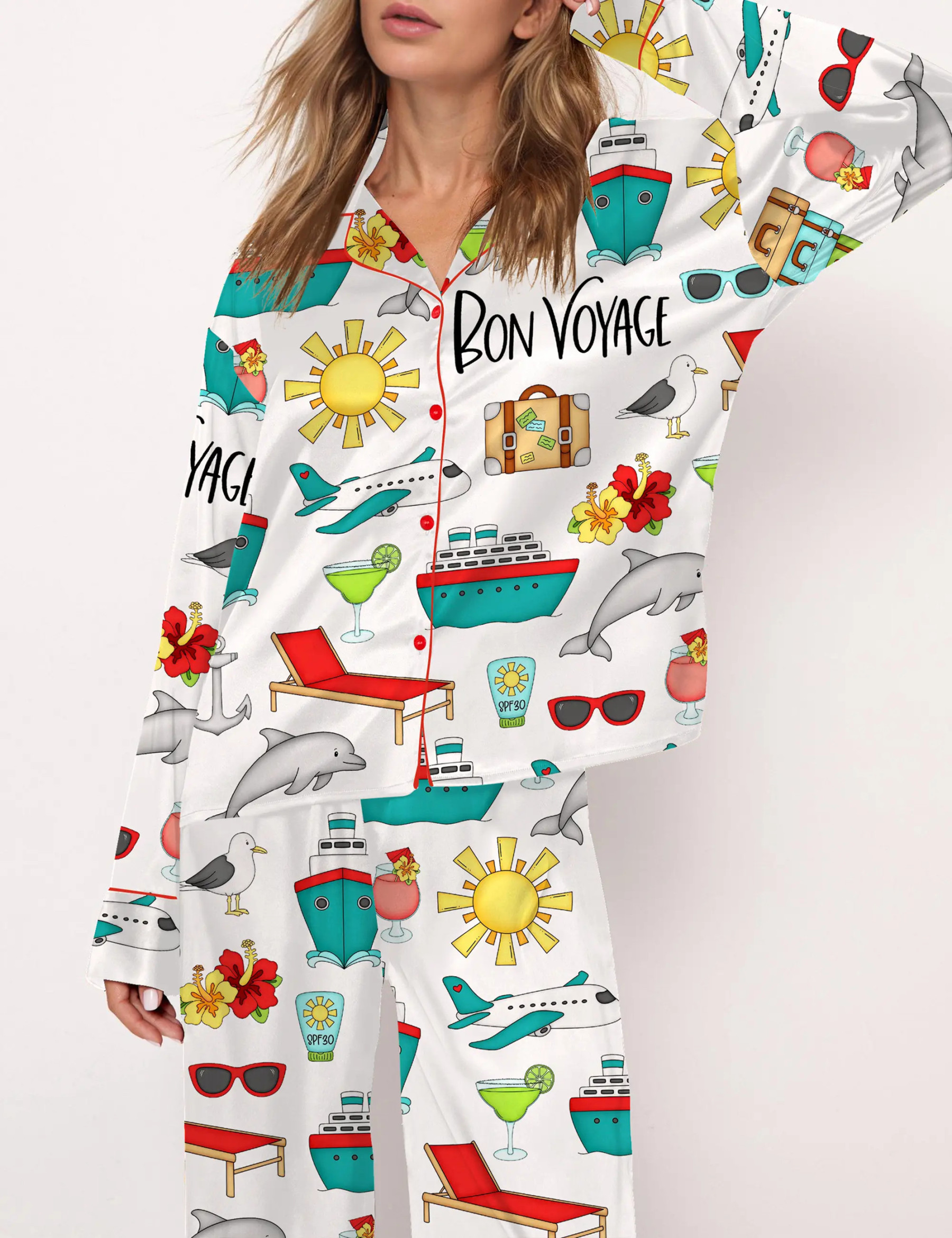Bon Voyage Cruise Silky Satin Pajama Set For Women
