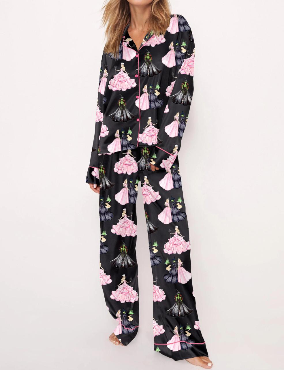 Wicked Print Satin Pajama Set For Women