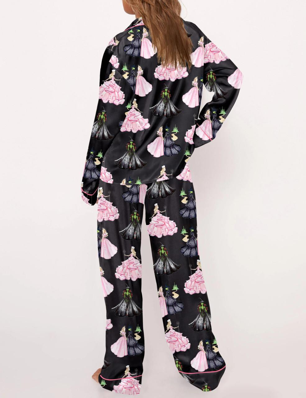 Wicked Print Satin Pajama Set For Women