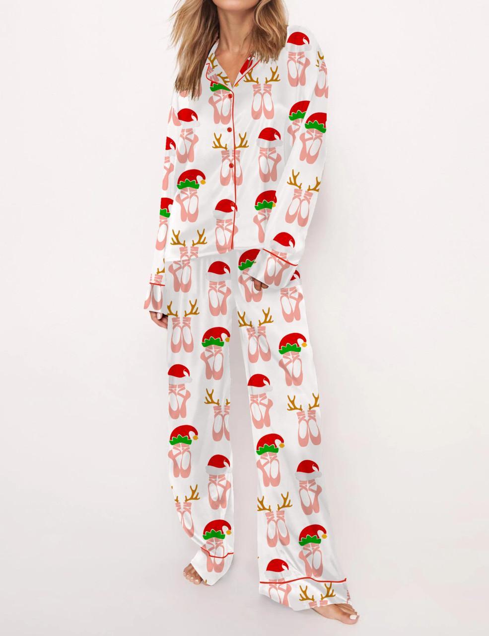 Christmas Ballet Shoes Satin Pajama Set For Women
