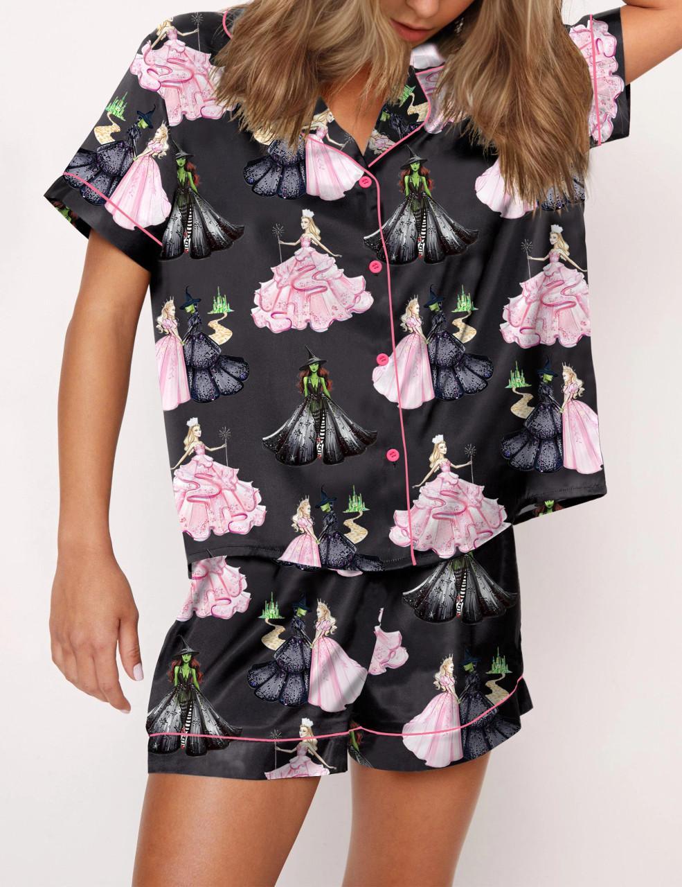 Wicked Print Satin Pajama Set For Women