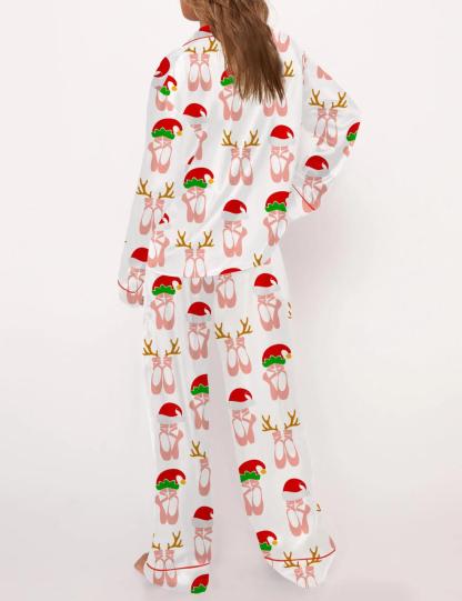 Christmas Ballet Shoes Satin Pajama Set For Women
