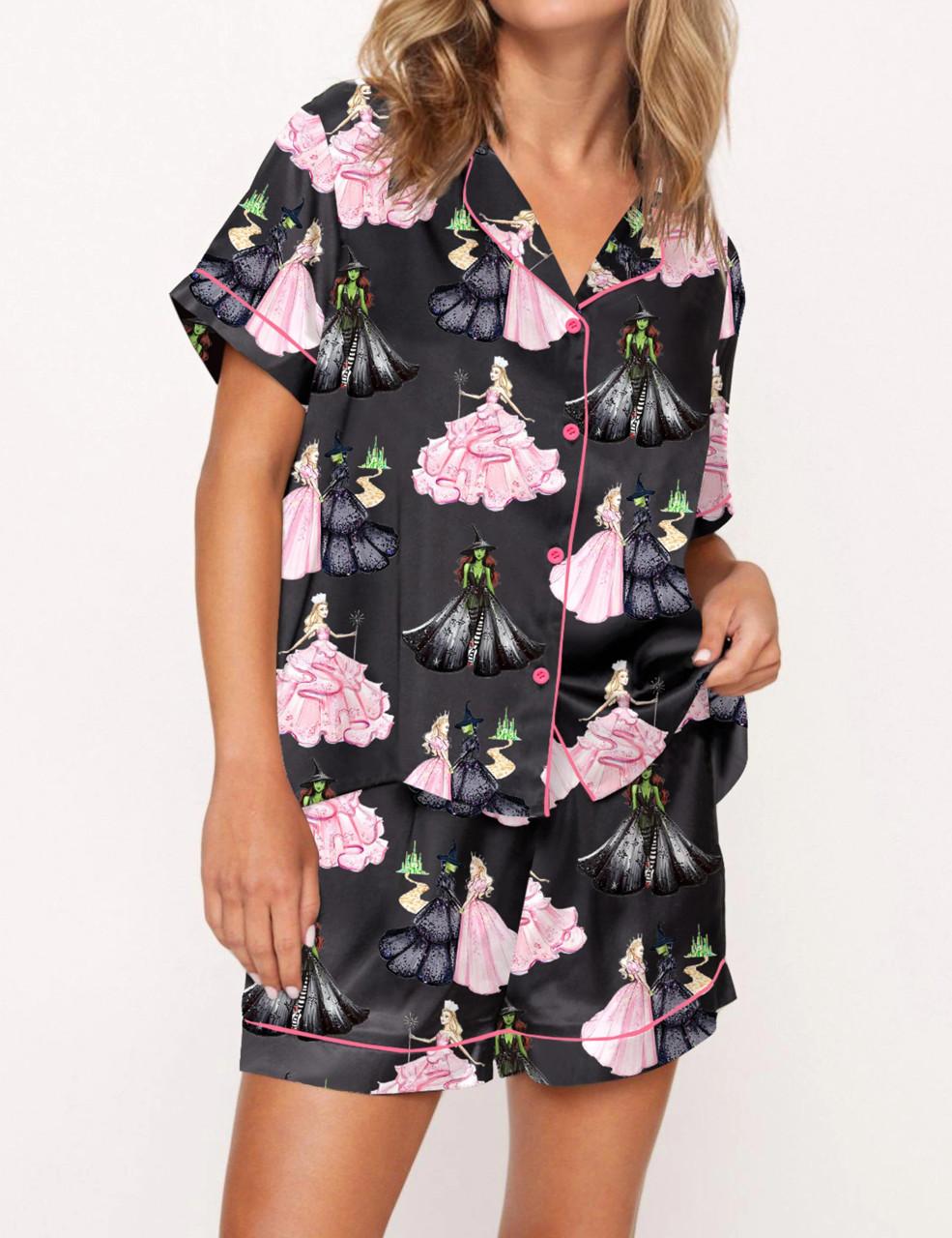 Wicked Print Satin Pajama Set For Women