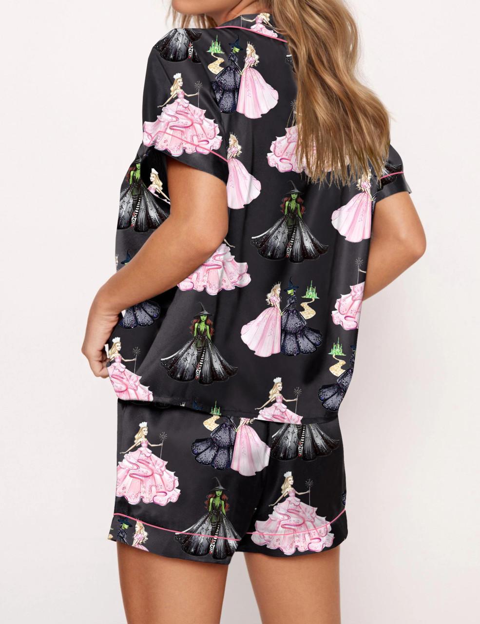 Wicked Print Satin Pajama Set For Women