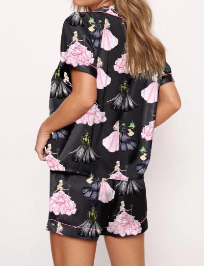 Wicked Print Satin Pajama Set For Women