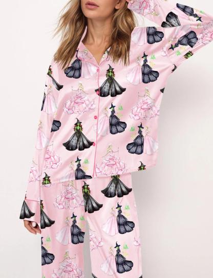 Wicked Print Satin Pajama Set For Women