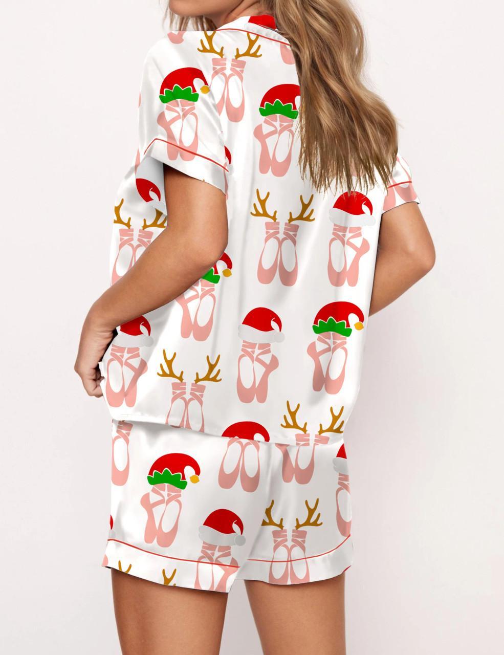 Christmas Ballet Shoes Satin Pajama Set For Women