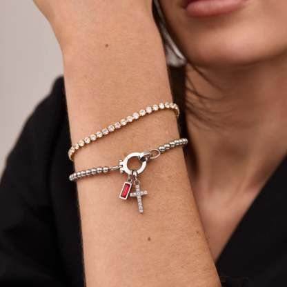 Beaded Birthstone Cross Charm Bracelet