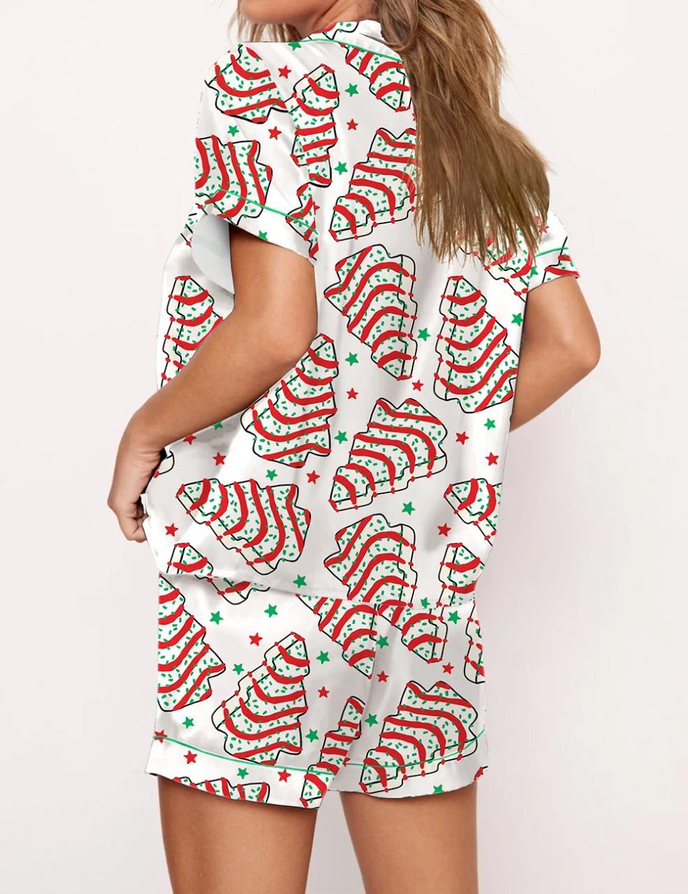 Christmas Tree Cakes Silky Satin Pajama Set For Women
