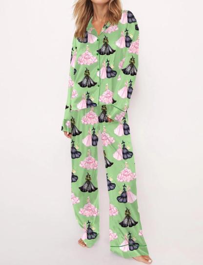 Wicked Print Satin Pajama Set For Women