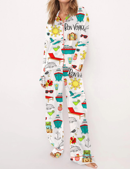 Bon Voyage Cruise Silky Satin Pajama Set For Women