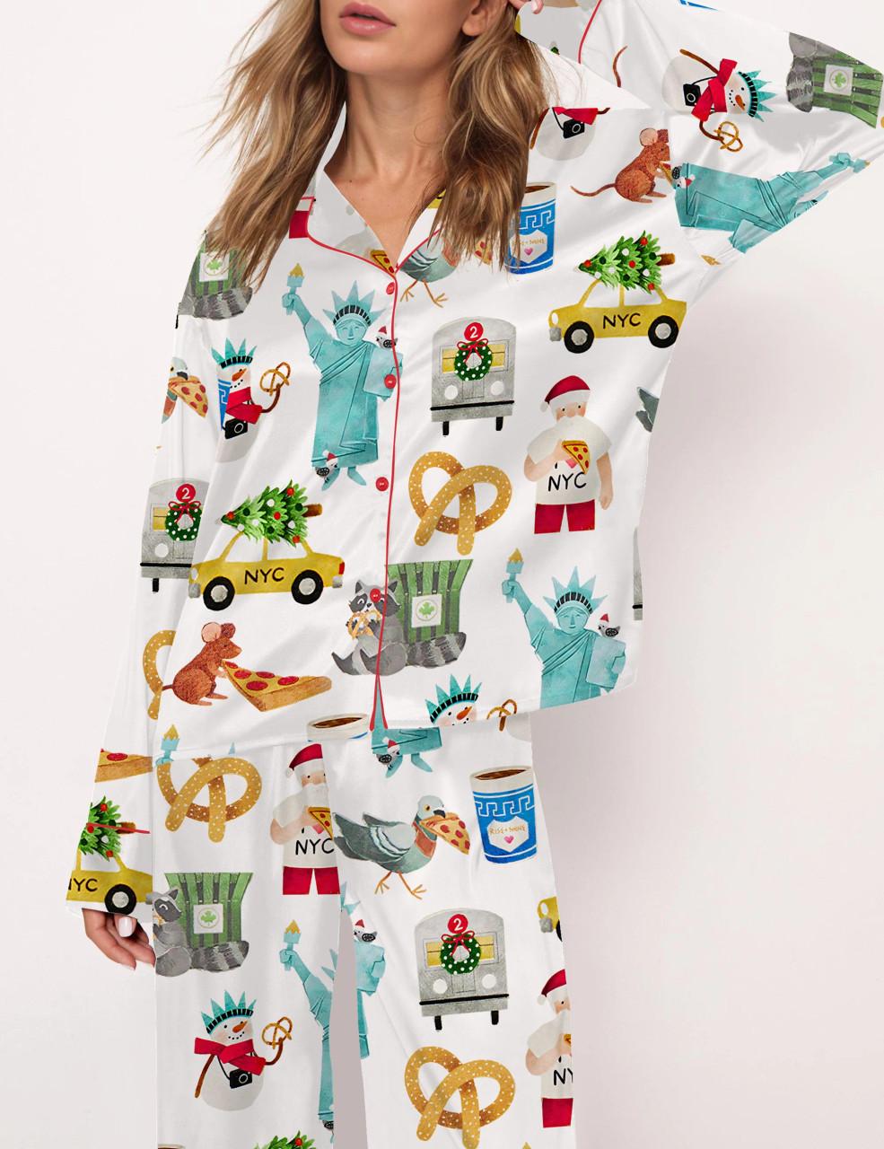 New York Christmas Satin Pajama Set For Women