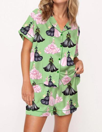 Wicked Print Satin Pajama Set For Women