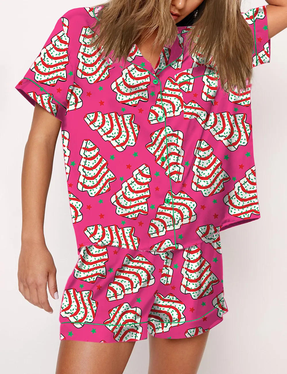 Christmas Tree Cakes Silky Satin Pajama Set For Women