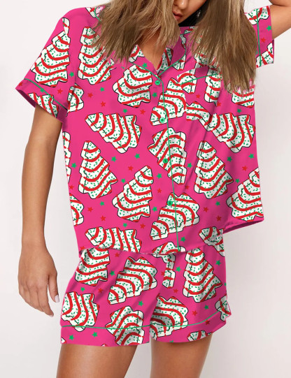 Christmas Tree Cakes Silky Satin Pajama Set For Women