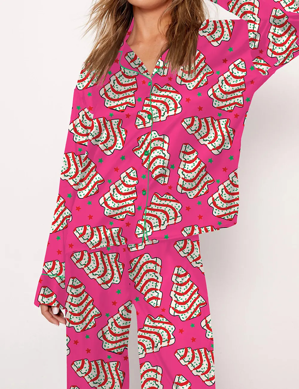 Christmas Tree Cakes Silky Satin Pajama Set For Women