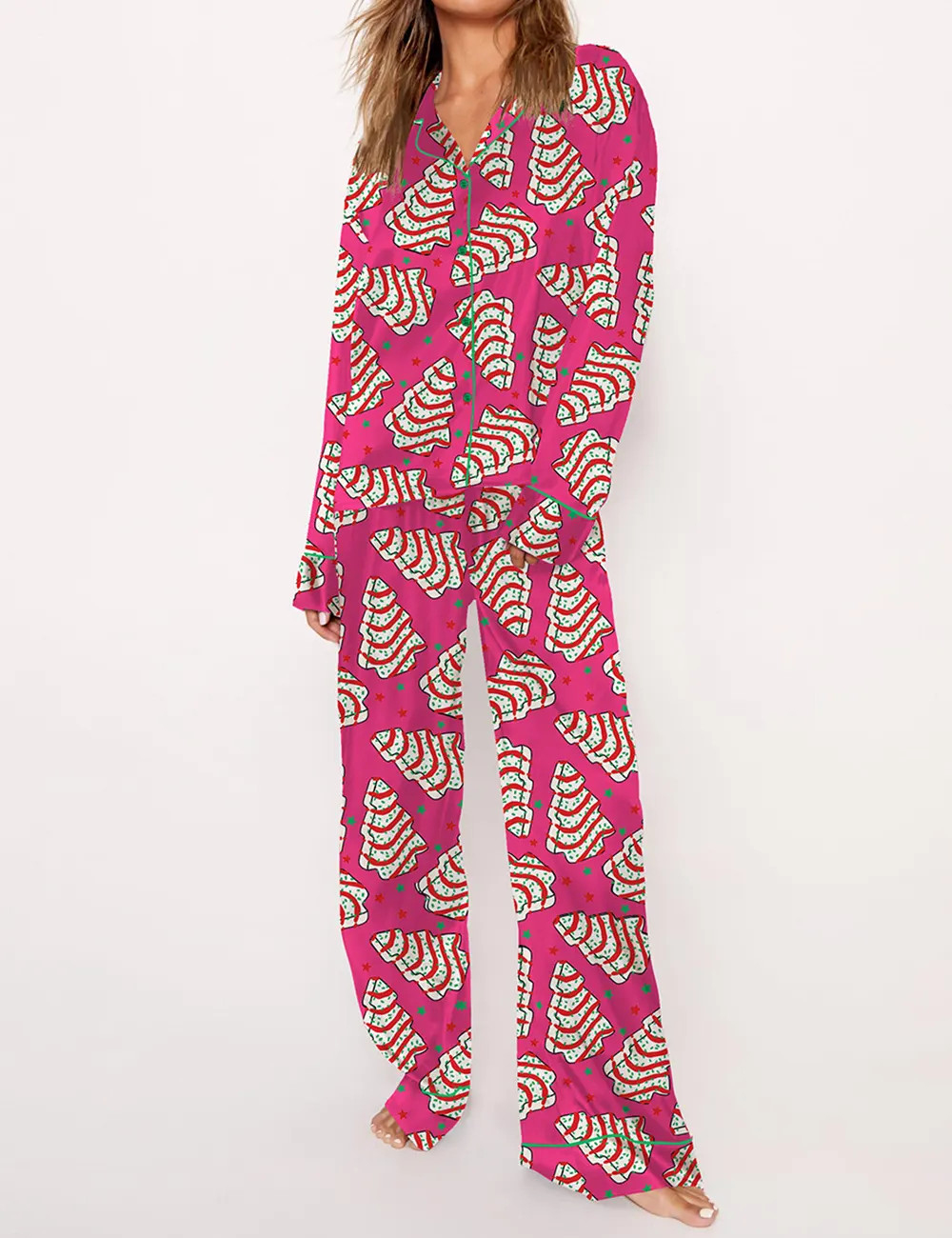 Christmas Tree Cakes Silky Satin Pajama Set For Women