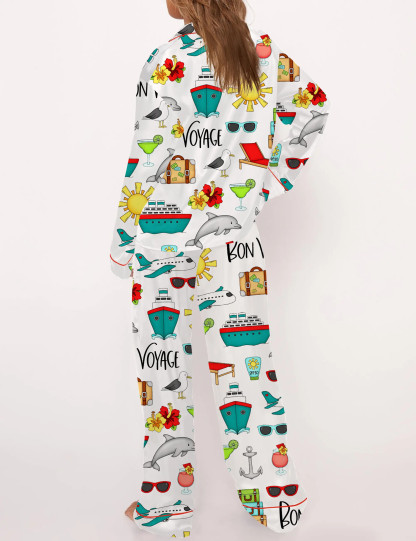 Bon Voyage Cruise Silky Satin Pajama Set For Women