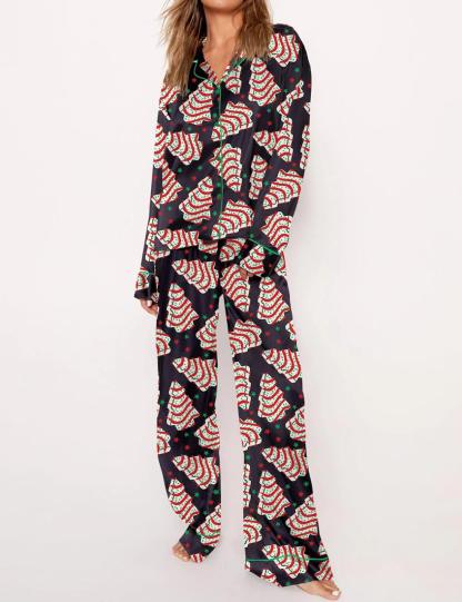Christmas Tree Cakes Silky Satin Pajama Set For Women