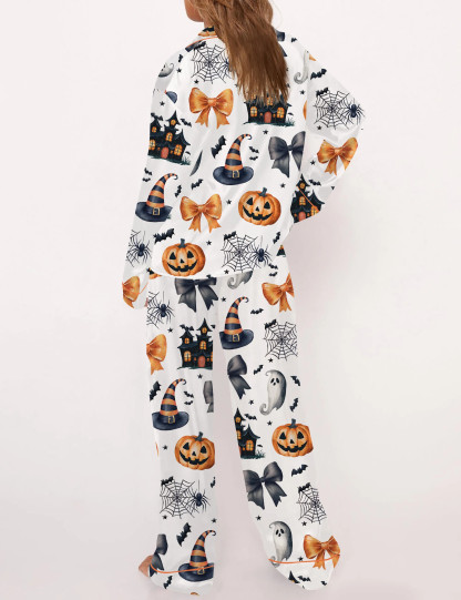 Coquette Halloween Silky Satin Pajama Set For Women