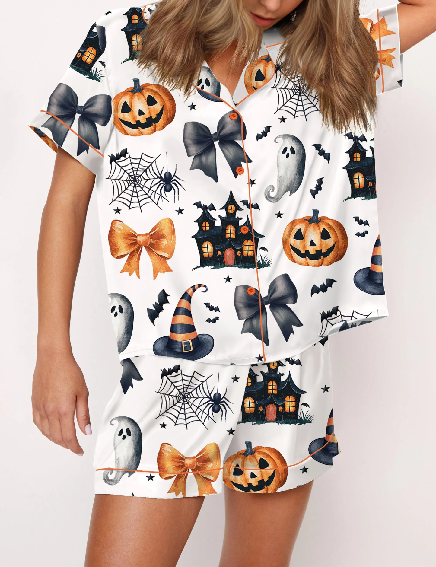 Coquette Halloween Silky Satin Pajama Set For Women