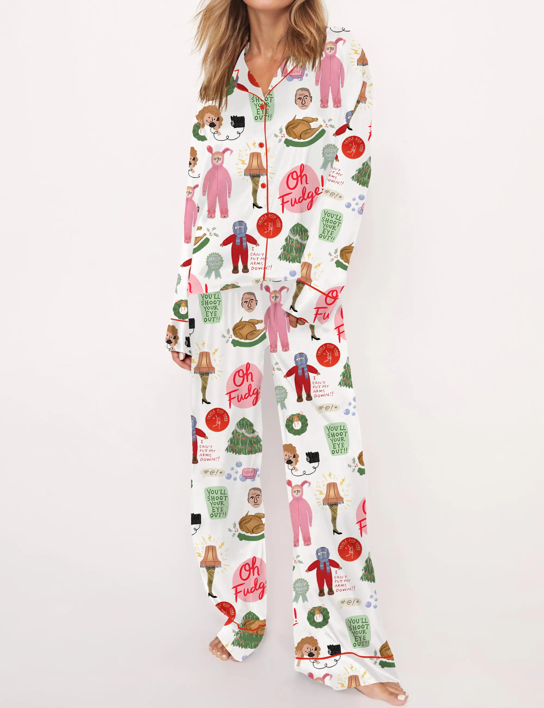 Christmas Story Silky Satin Pajama Set For Women