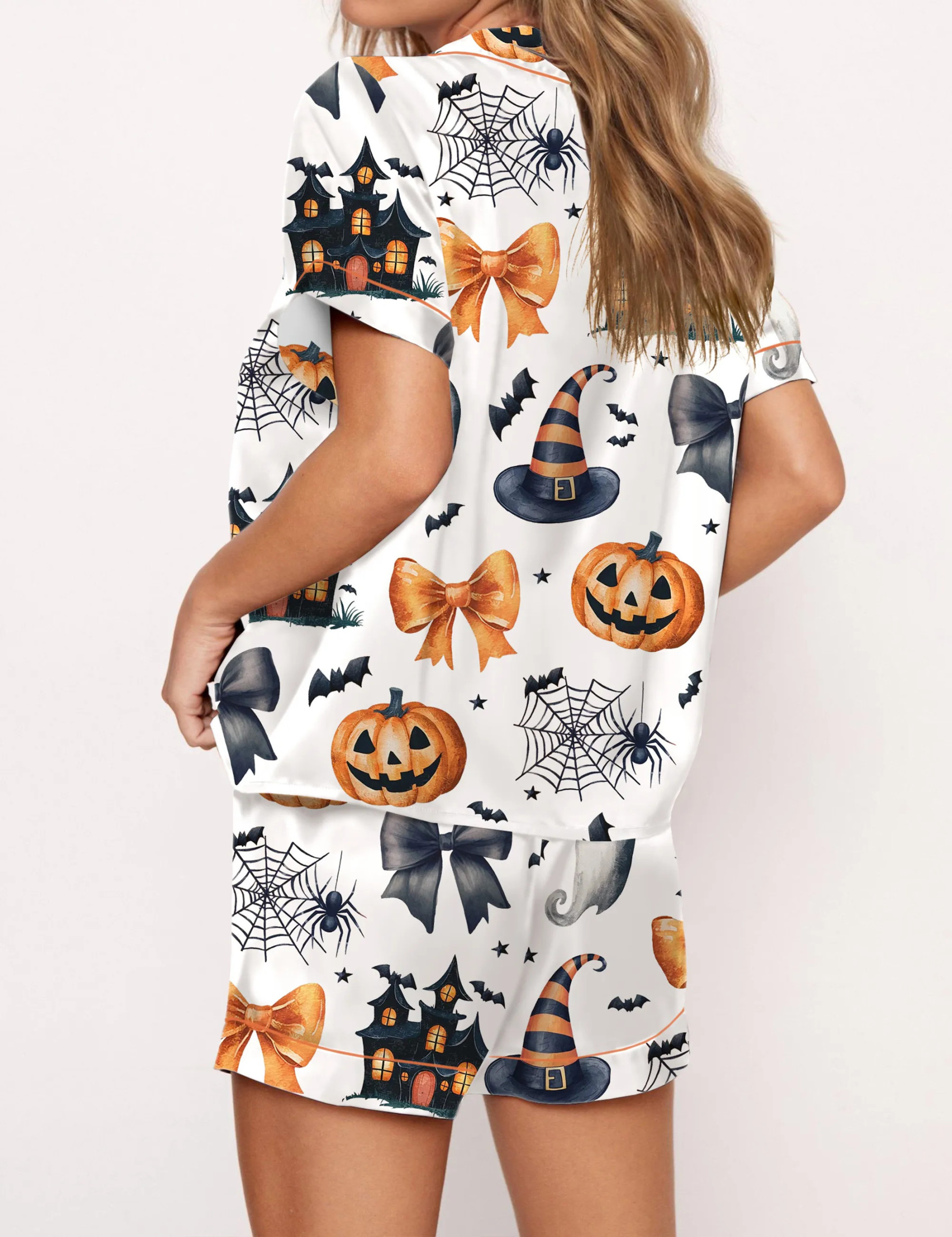 Coquette Halloween Silky Satin Pajama Set For Women