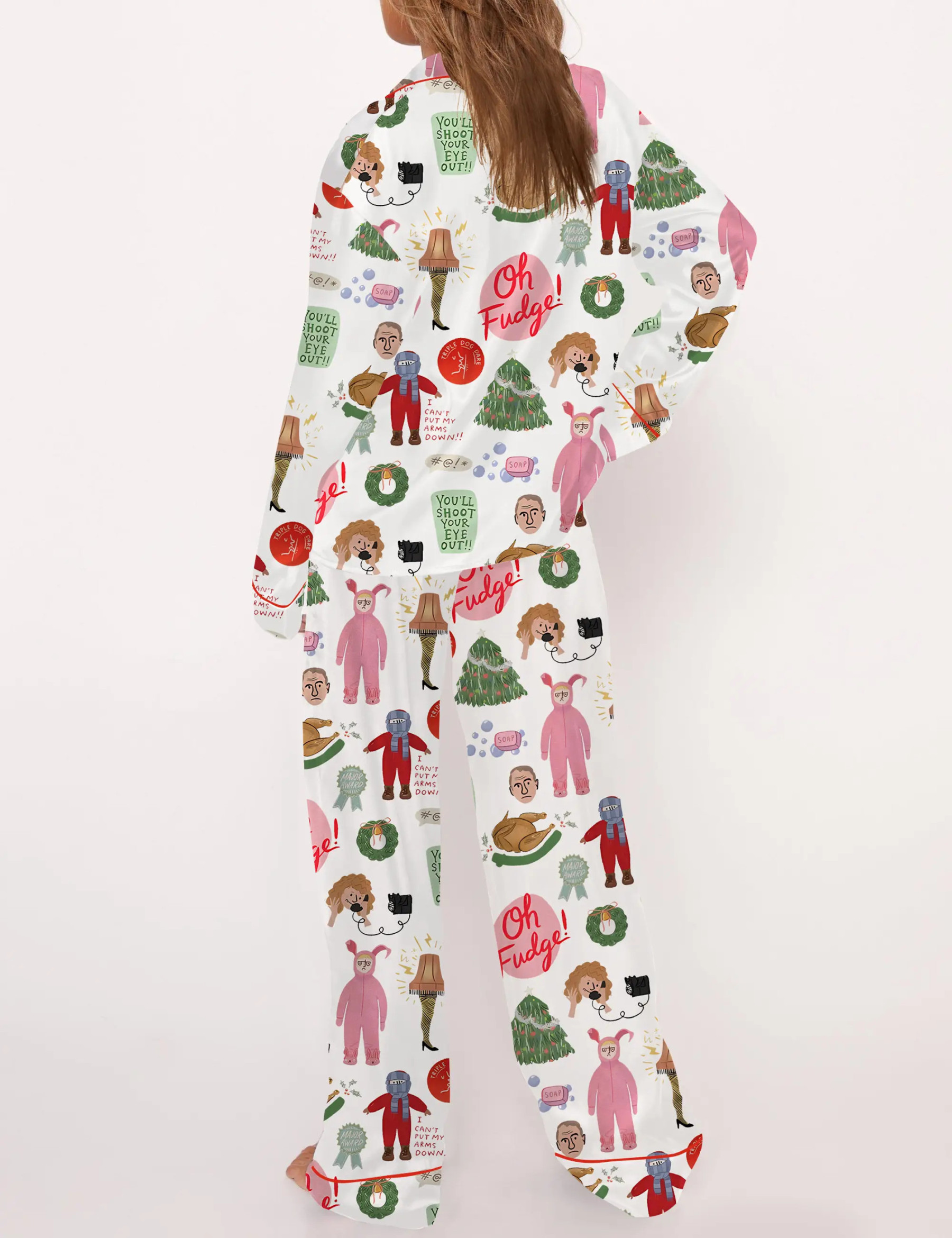 Christmas Story Silky Satin Pajama Set For Women