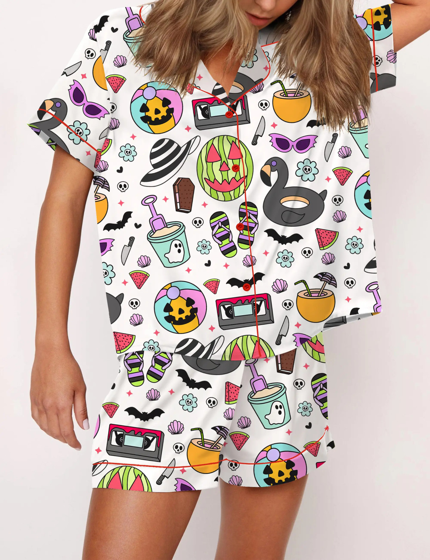 Summerween Halloween Spooky Silky Satin Pajama Set For Women