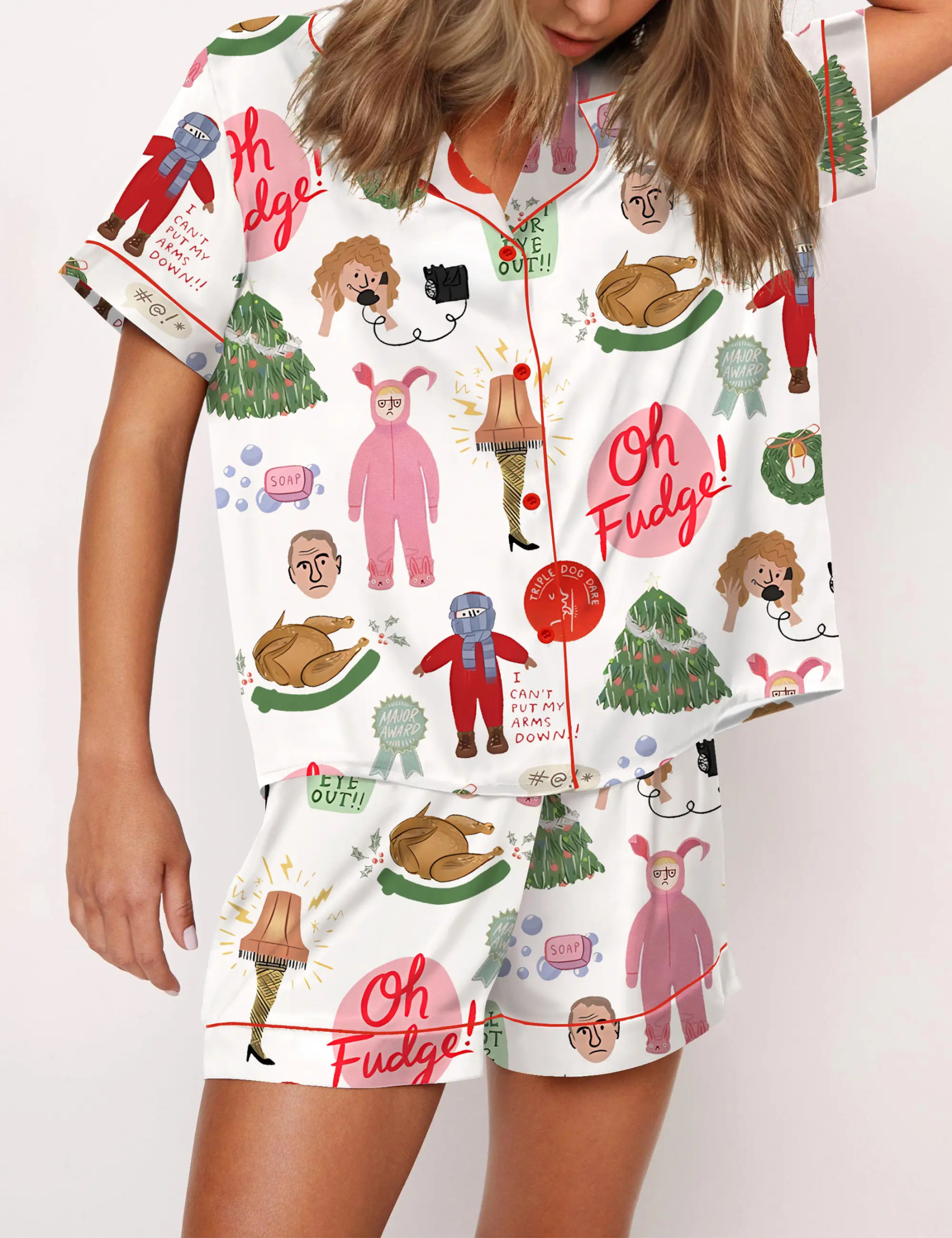 Christmas Story Silky Satin Pajama Set For Women