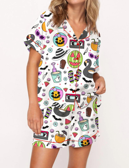 Summerween Halloween Spooky Silky Satin Pajama Set For Women