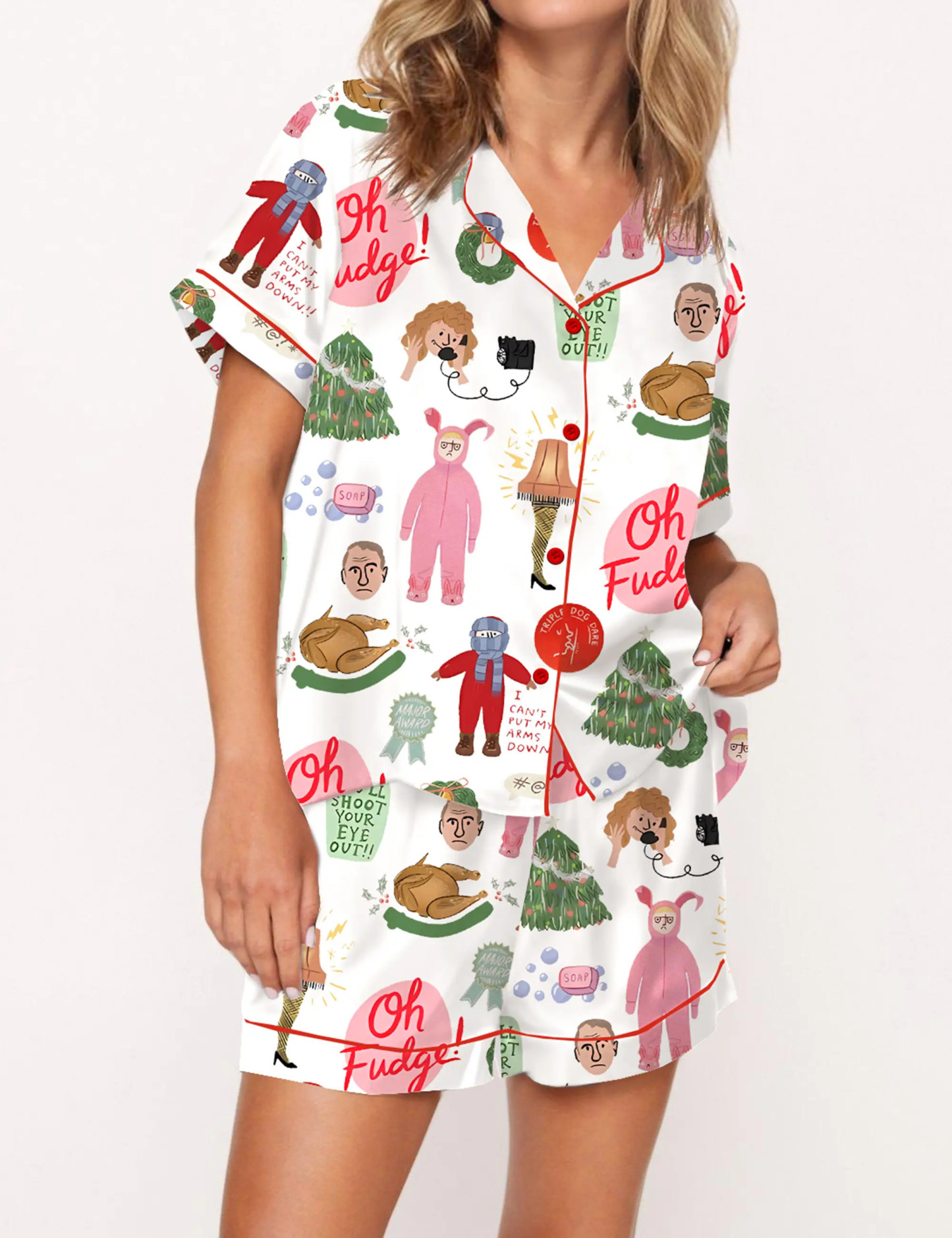 Christmas Story Silky Satin Pajama Set For Women