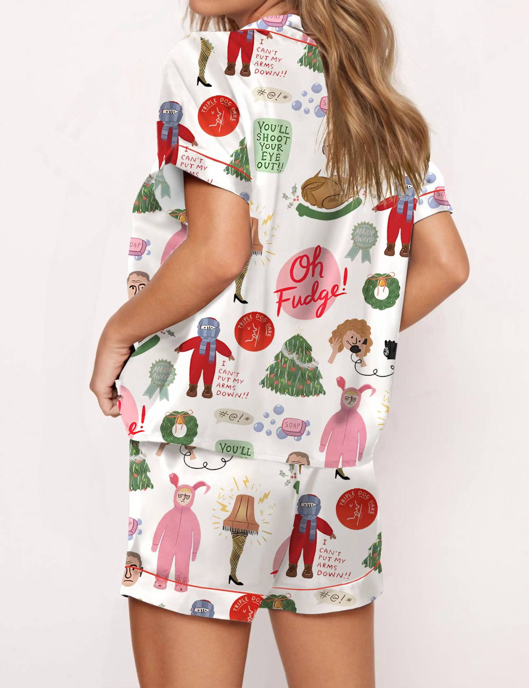 Christmas Story Silky Satin Pajama Set For Women