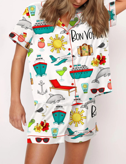 Bon Voyage Cruise Silky Satin Pajama Set For Women