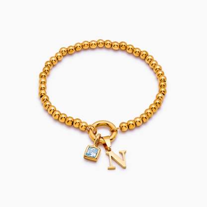 Beaded Initial Birthstone Bracelet