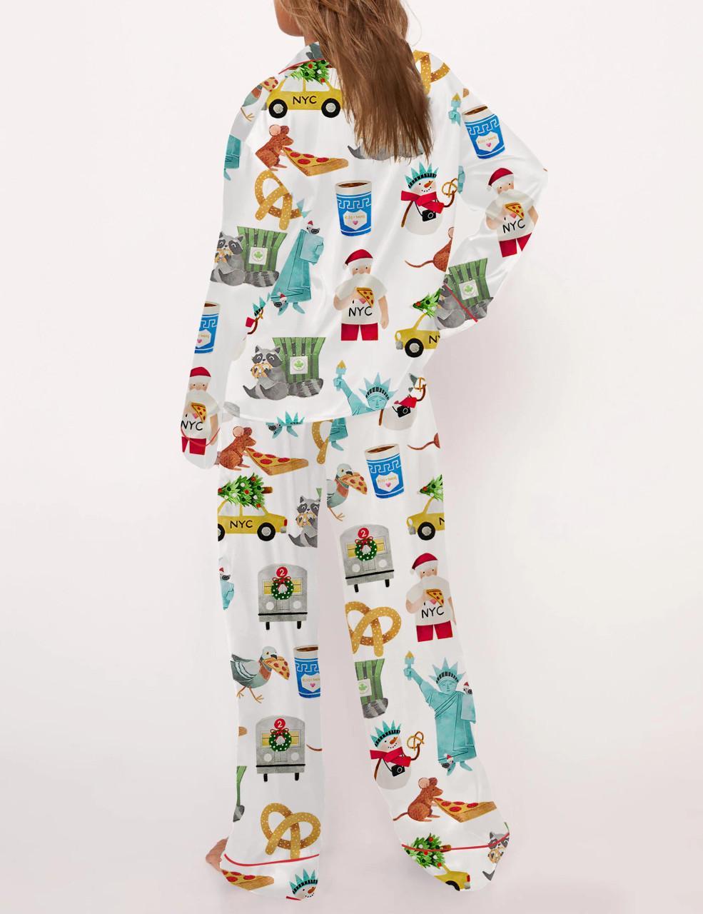 New York Christmas Satin Pajama Set For Women