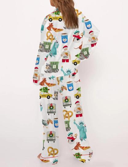 New York Christmas Satin Pajama Set For Women