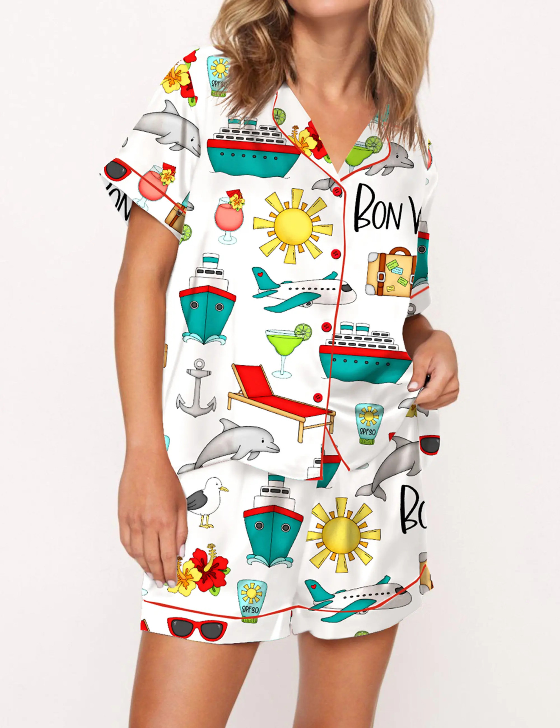 Bon Voyage Cruise Silky Satin Pajama Set For Women