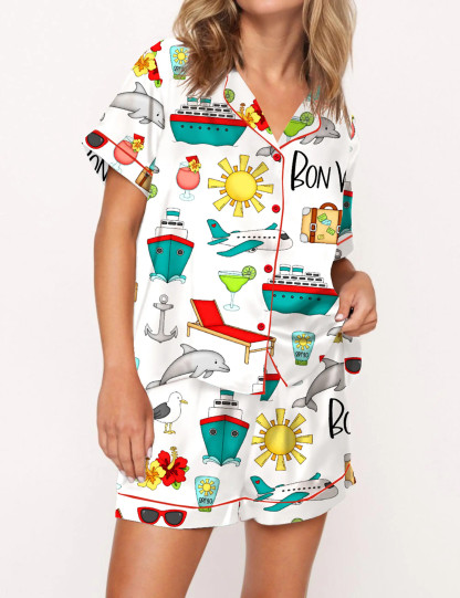 Bon Voyage Cruise Silky Satin Pajama Set For Women