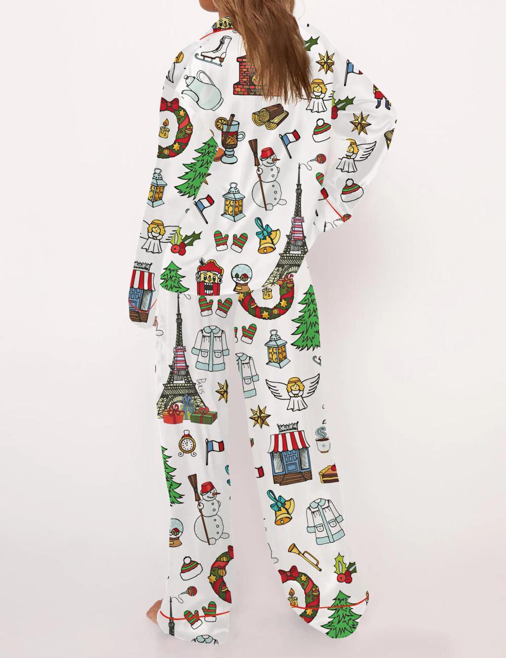 Paris Christmas Satin Pajama Set For Women