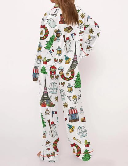 Paris Christmas Satin Pajama Set For Women