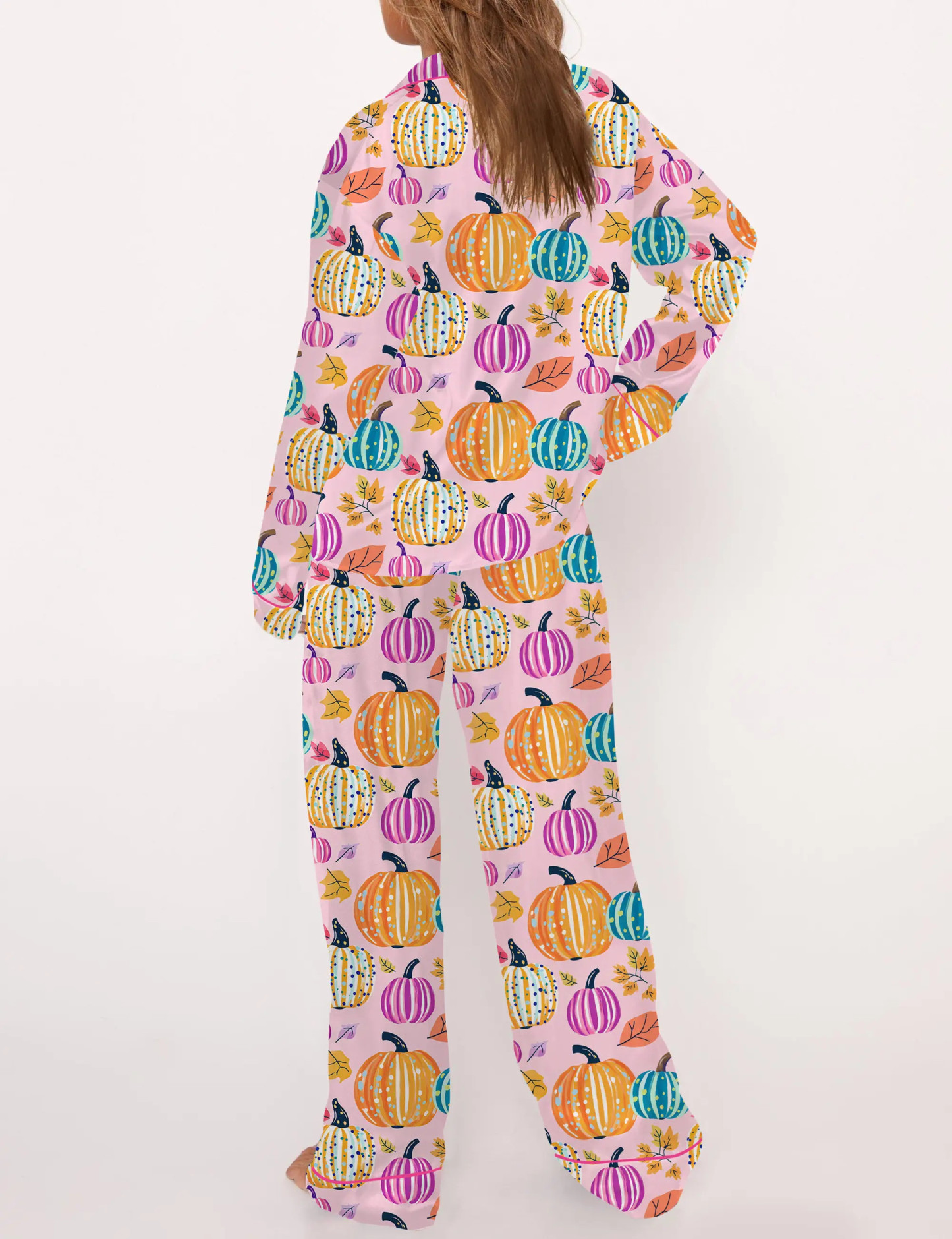 Fall Pumpkin Silky Satin Pajama Set For Women