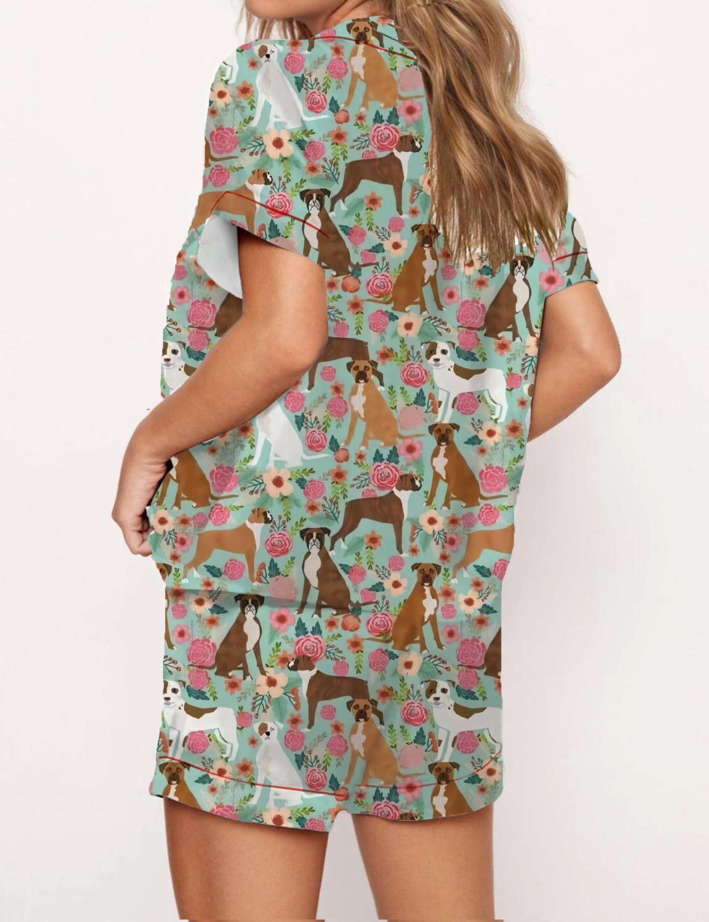 Floral Dog Print Satin Pajama Short Set